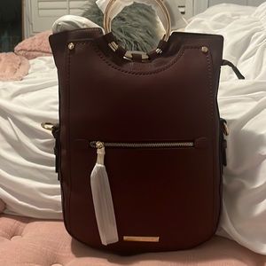 Maroon poppy and peonies purse